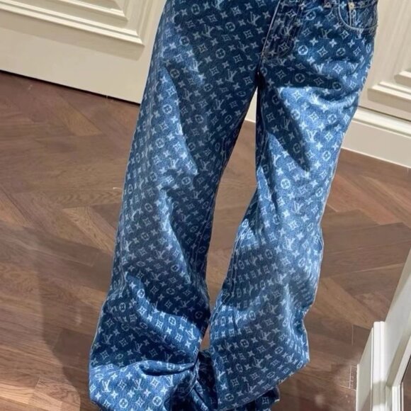 LOUIS VUITTON jacquard all-over print zip-up jeans - Picture 2 of 13